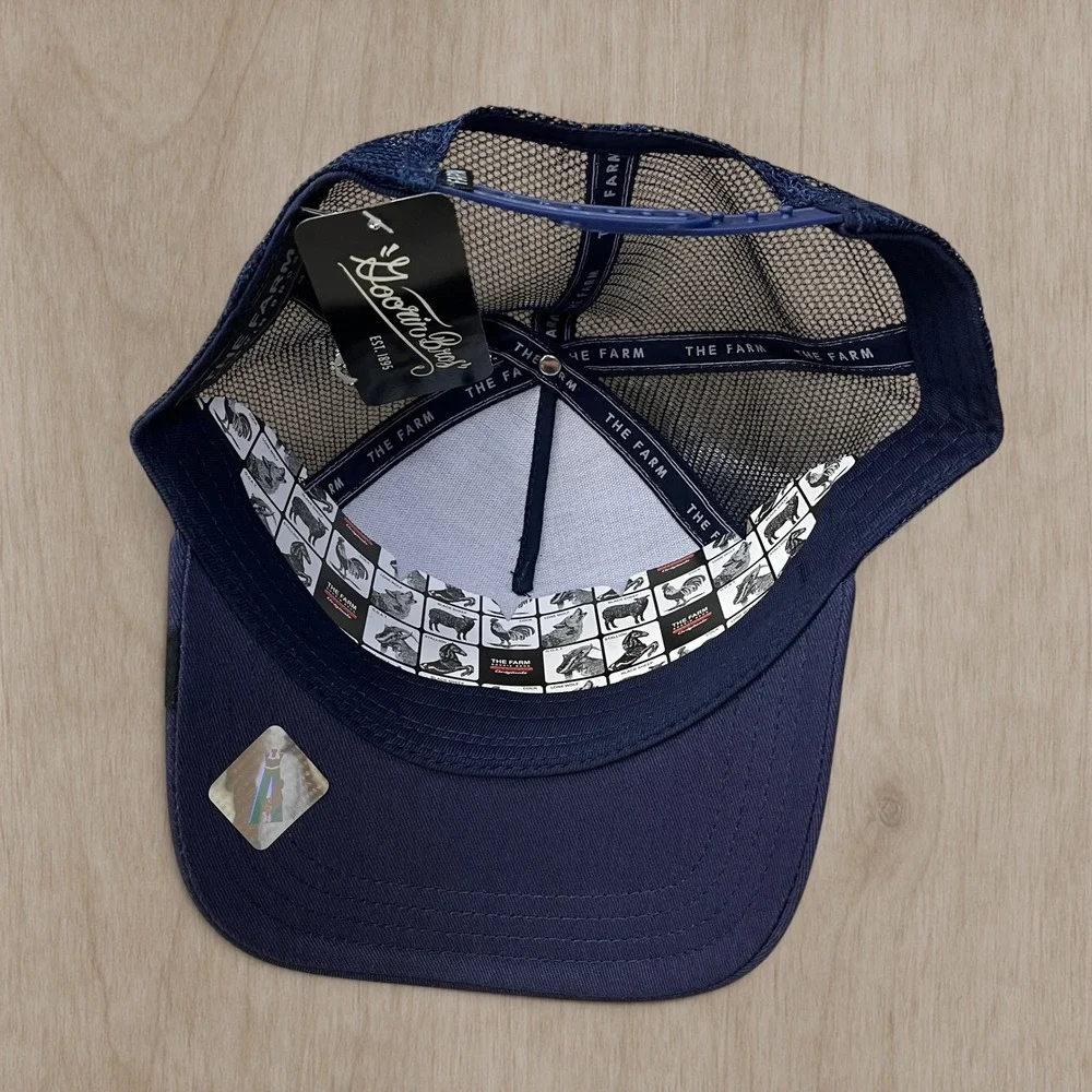 Goorin Bros Lone Wolf Trucker Hat Navy Blue Animal Farm Wolf Patch Snapback Cap